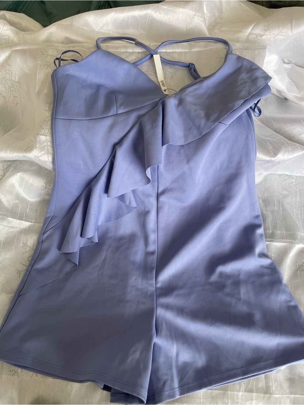 NWT-ASOS Lavender Romper with scuba Ruffle Detail - Picture 2 of 4